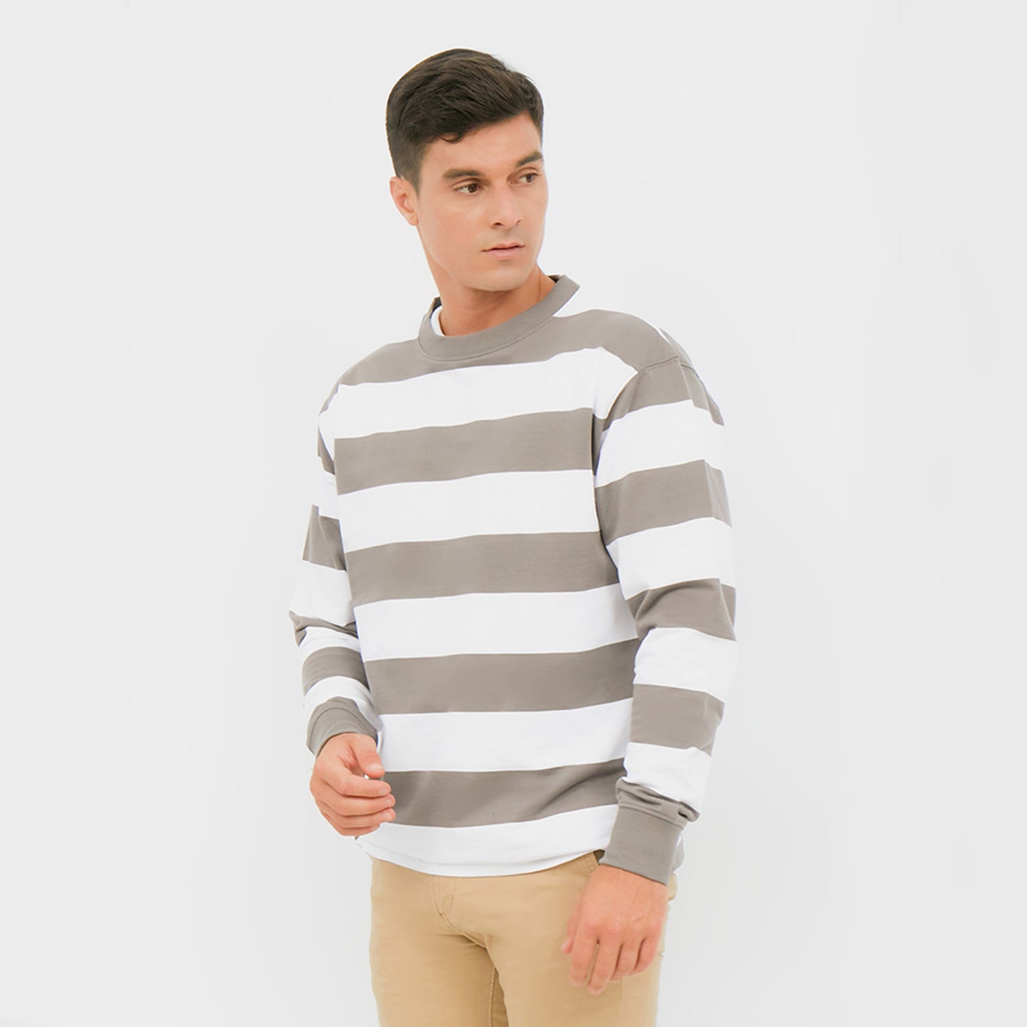 CREWNECK STRIPE GREY-WHITE