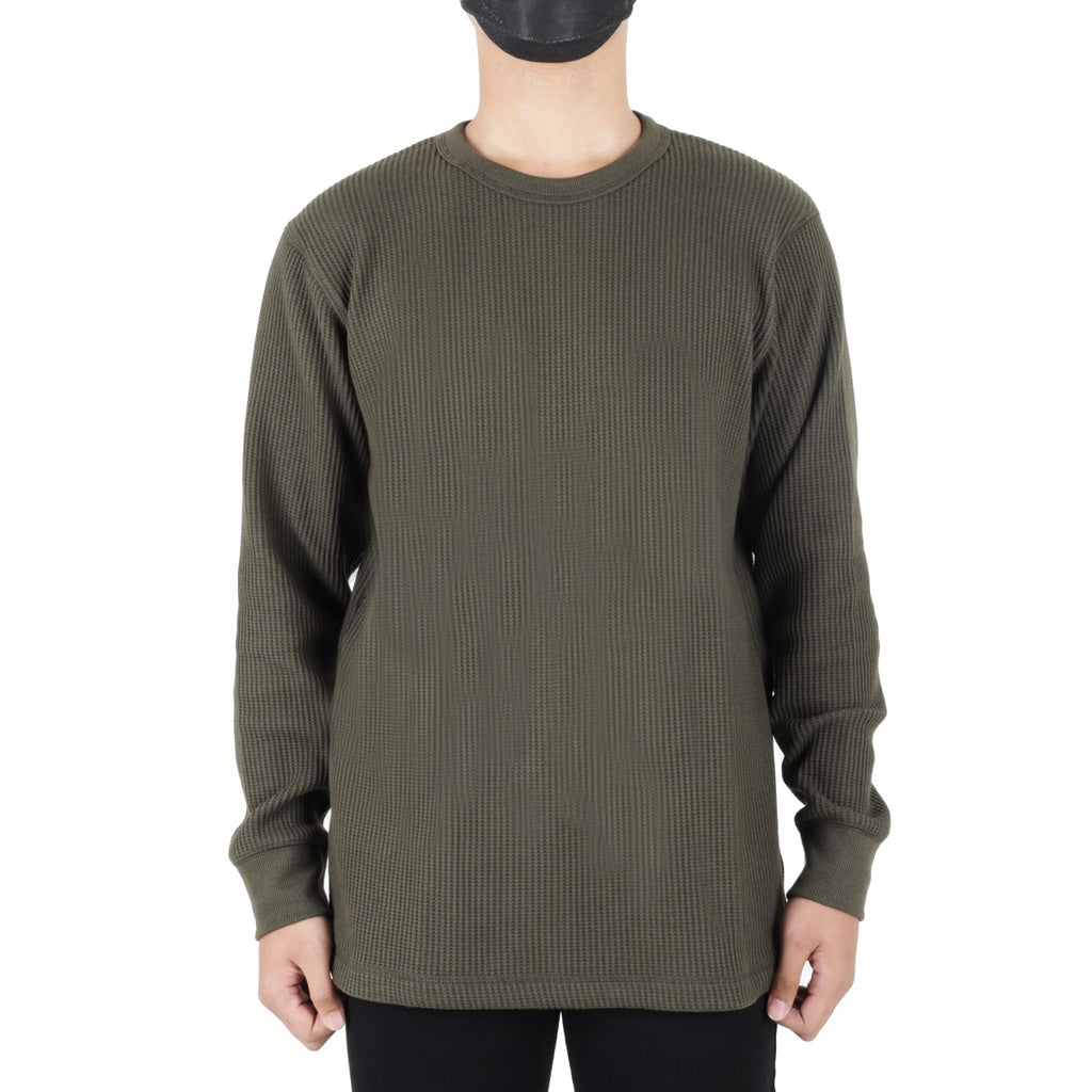 OLIVE CREWNECK WAFFLE