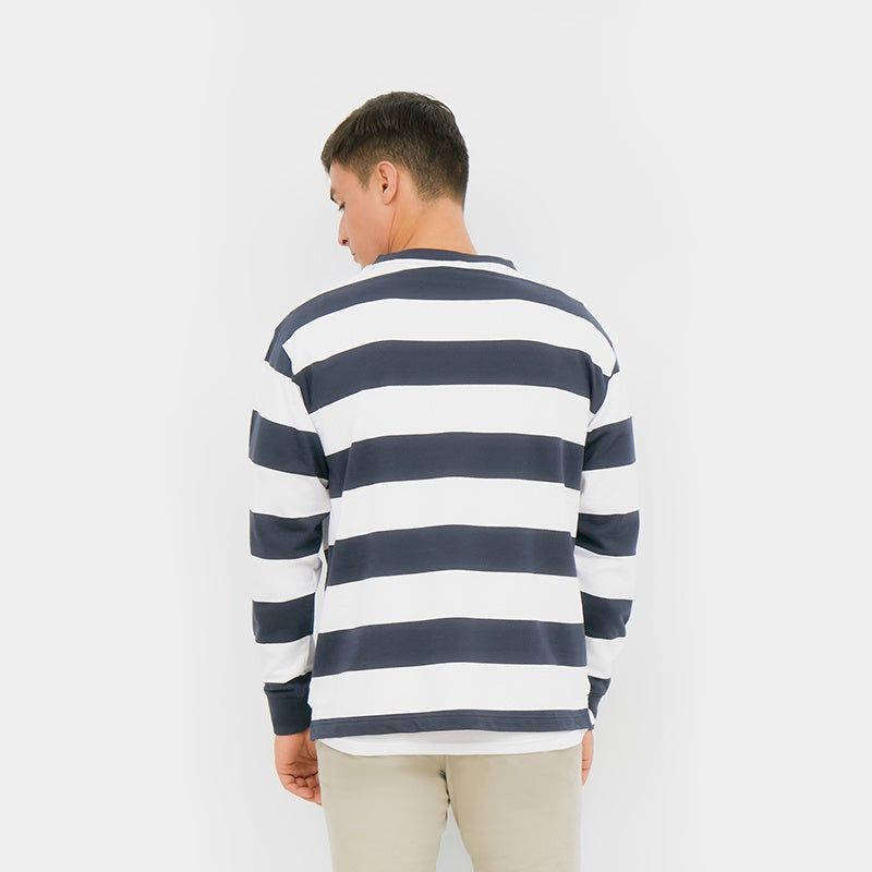 CREWNECK STRIPE NAVY-PUTIH