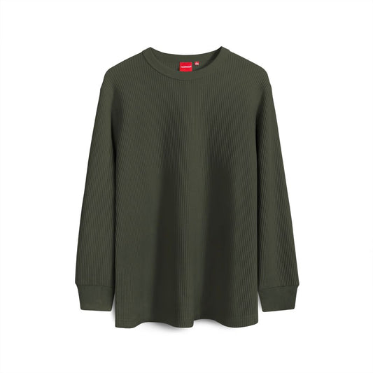 OLIVE CREWNECK WAFFLE