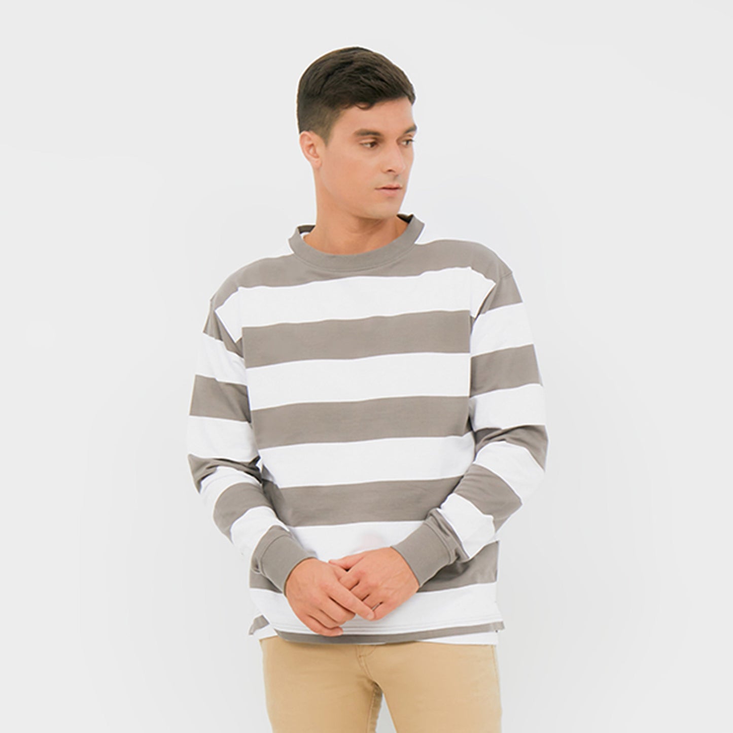 CREWNECK STRIPE GREY-WHITE