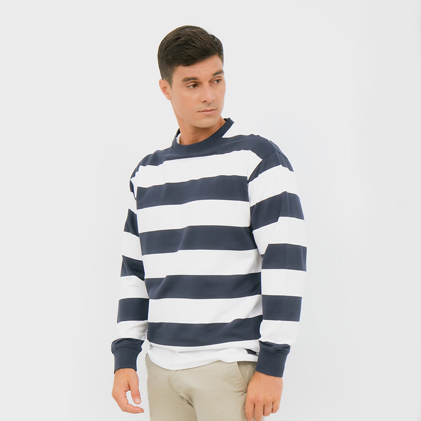 CREWNECK STRIPE NAVY-PUTIH